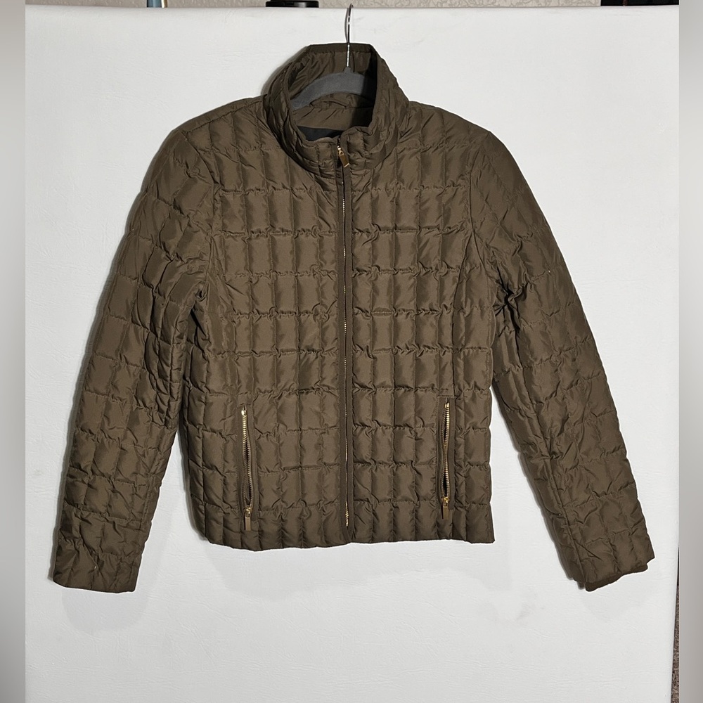 J.Crew Olive Green down-filled quilted puffer jacket Small - Picture 2 of 13
